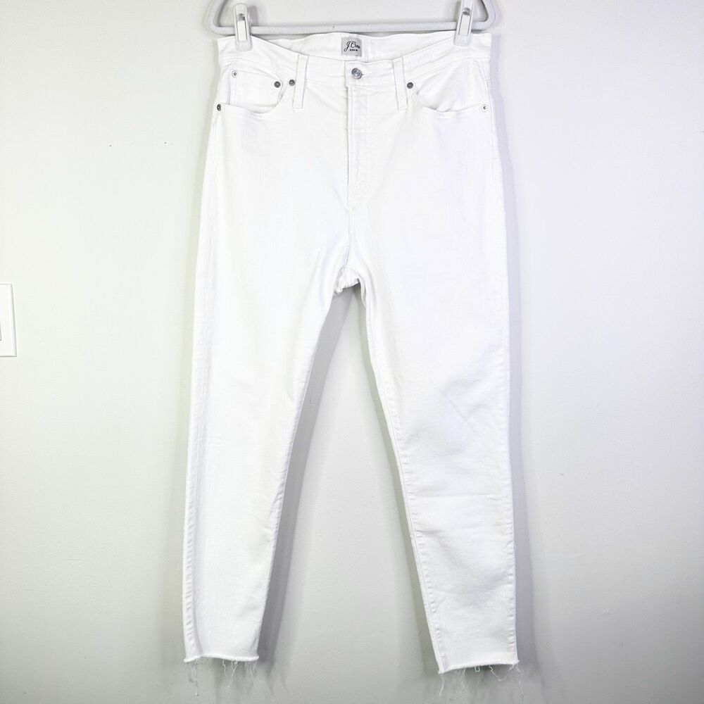 J Crew Jeans Women 32 White Toothpick Classic High Rise Raw Hem Boho Preppy NWOT